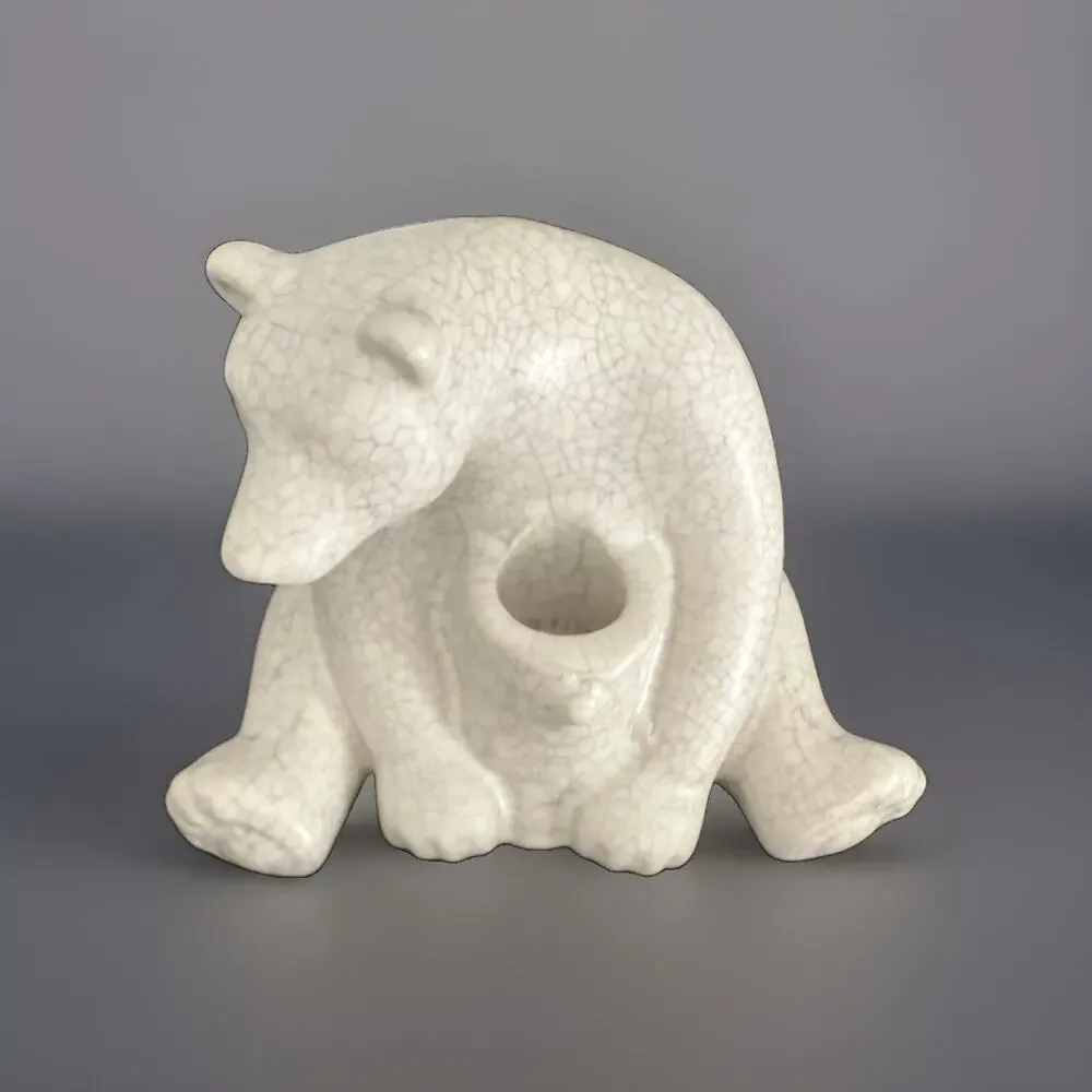 Anthropologie Candle Holder ARCTIC WOODLAND Taper POLAR BEAR Crackle 4